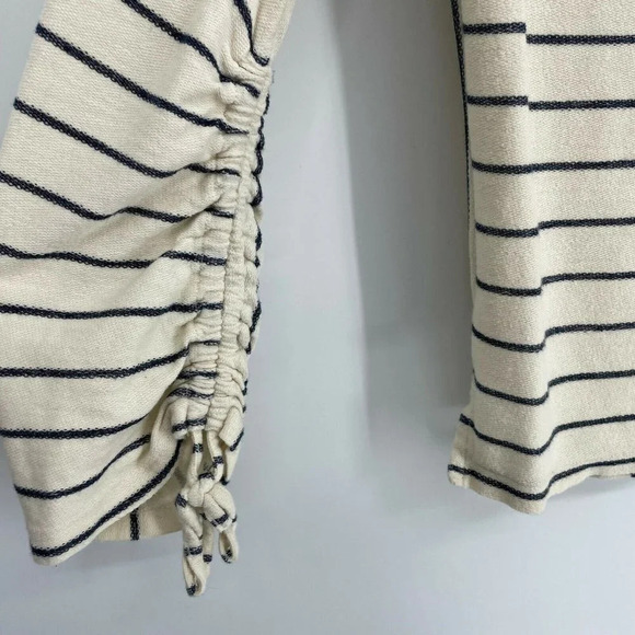 Anthropologie T-Shirt Women’s Sz S Pullover Boat Neck Ribbed Sleeves Cream/Navy - Picture 8 of 10